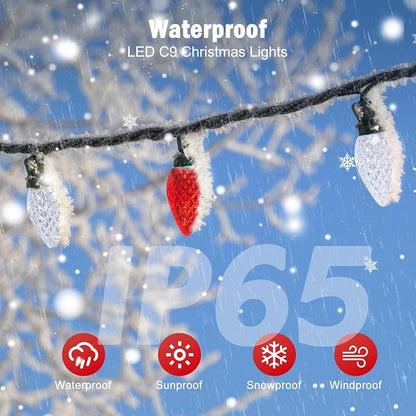 Brightown C9 Christmas Lights Outdoor 2 Pack, Total 162ft 200 LED Red&White | with Timing & Memory, 8 Modes, Connectable, Waterproof - C9 Christmas Lights for Indoor Outside Tree Home Yard Decoration