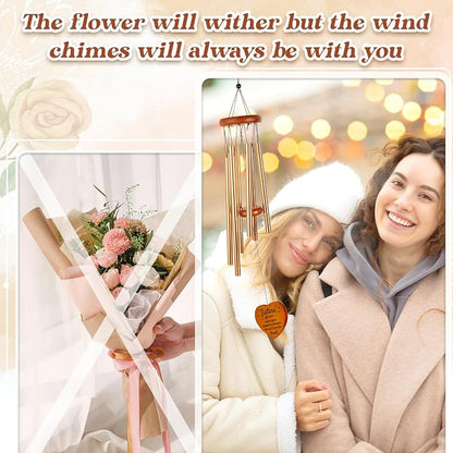 Sister Birthday Gifts Wind Chime 25.6", Sisters Forever Gift for Women | Sister in Law Gifts for Birthday, Christmas, Mothers Day, Wedding, Graduation, Ready-to-Gift Box Packaging, Garden Decor