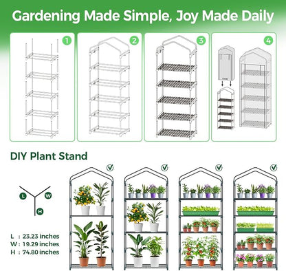 Mini Greenhouse for Outdoors Indoor: Ohuhu 23 x 19 x 75-Inch Small Plants Green House with 5 Tier Shelves, Portable Plastic Greenhouses with Heavy Duty Clear PVC Cover for Garden Patio Porch Balcony
