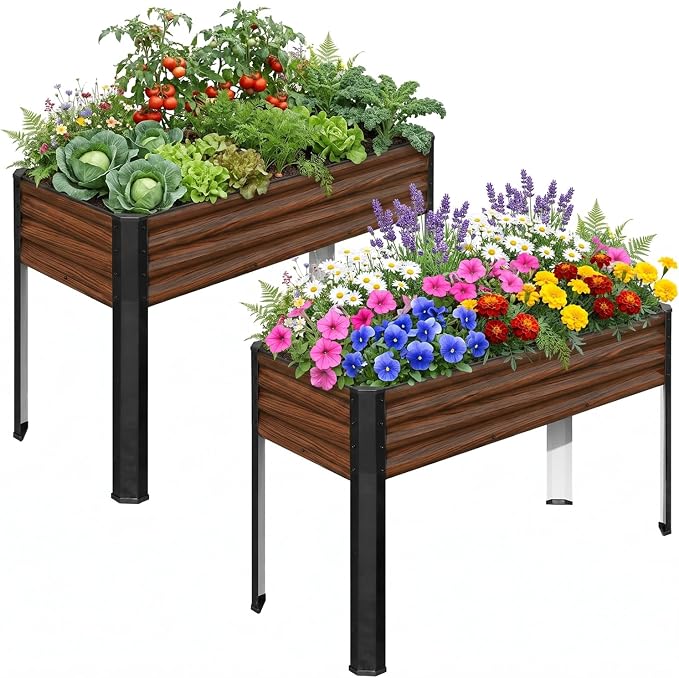 SnugNiture Raised Garden Bed with Legs, 2PCS 48×18×32in Outdoor Metal Elevated Raised Planter Box for Backyard, Patio, Balcony