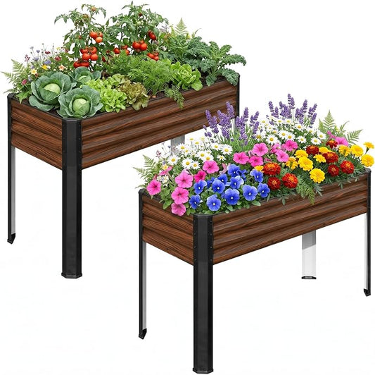 SnugNiture Raised Garden Bed with Legs, 2PCS 48×18×32in Outdoor Metal Elevated Raised Planter Box for Backyard, Patio, Balcony