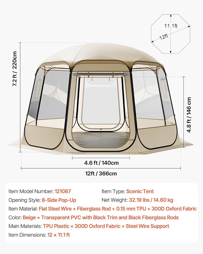 VEVOR Pop up Sports Tent, 8 Sizes Optional Clear Bubble Tent for 1-6 Person, Waterproof Outdoor Pod with Floor Mat & Top Cover, Garden Igloo Dome Tents Camping Shelter for Sports Watching
