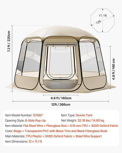 VEVOR Pop up Sports Tent, 8 Sizes Optional Clear Bubble Tent for 1-6 Person, Waterproof Outdoor Pod with Floor Mat & Top Cover, Garden Igloo Dome Tents Camping Shelter for Sports Watching
