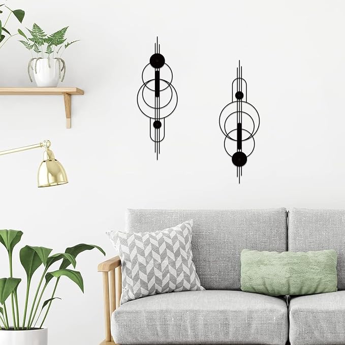 ruelen 2 Pcs Small Metal Abstract Wall Art, Modern Minimalist Wall Decor Single Line Art Metal Vertical Wall Decor Geometric Wall Hanging Sculptures for Home Bedroom Living Room, 15.7 x 5.1 Inch