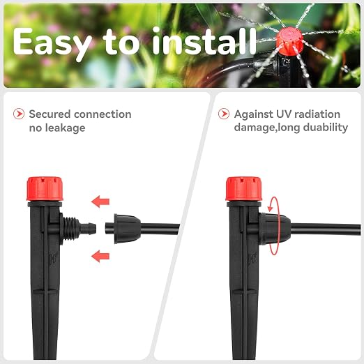 Drip Irrigation Emitters for 1/4" Tubing: 25pcs Drippers with Lock Barbed | Adjustable 360 Degree Water Flow, 5" Arrow Stake, Irrigation Drippers for Diy Garden Watering System Kit