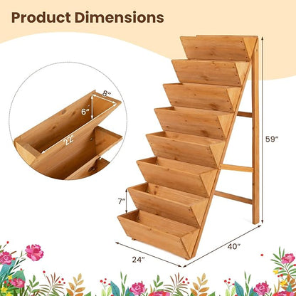 HAPPYGRILL Vertical Raised Garden Bed, Freestanding Wood Elevated Planter Box w/Legs for Growing Vegetables Flowers Herbs, Indoor Outdoor Tiered Plant Stand for Patio Yard Balcony Corner (2,8-Tier)