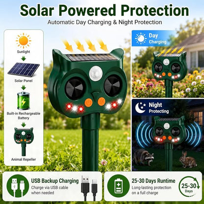 4Pack Solar Animal Repeller Outdoor, Sonic Fortress Pro Deer Repellent | Sensor & LED Flashing Lights, Solar Deer Rabbit Squirrel Raccoon Cat Repellent, IP65 Waterproof Garden Yard Protector
