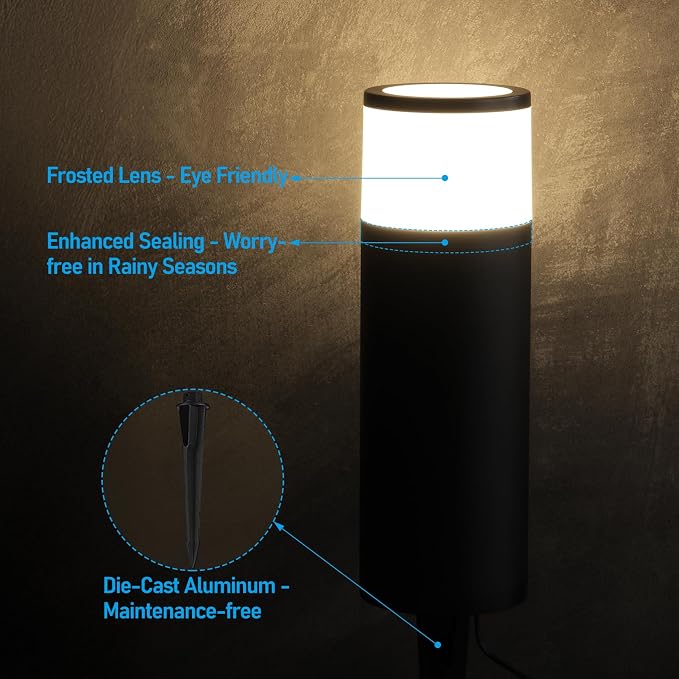 LEONLITE 4-Pack RGBCW Low Voltage Bollard Pathway Lights, 4.5W 360LM | Color Changing, 12V-24V AC/DC, IP65 Waterproof, Cast Aluminum, Multi-Color, LED Landscape Lighting for Walkway Yard Garden
