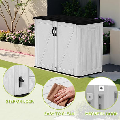 Devoko 26 Cu Ft Resin Outdoor Storage Cabinet, White | Horizontal Plastic Storage Shed with Lockable Door, Water-Resistant Backyard Storage Box for Garden Patio, Shelf Not Included