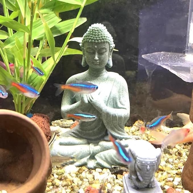 livelyfish Aquarium Buddha Statue Japanese Buddah Figurine Fish Tank Buda Sandstone Sculpture Zen Ornaments Underwater Landscape Decoration,Gift