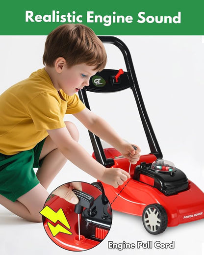 Kids Lawn Mower with Realistic Grass-Cutting Action and Sounds – No Batteries Required | Fun Outdoor Push Toy, Birthday Gift & Holiday Present for 3, 4, 5, 6 Year Old Boys and Girls (Red)