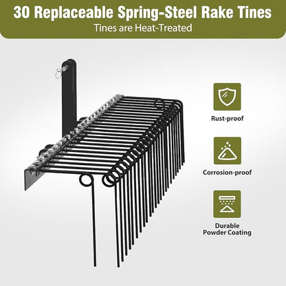 60" Heavy Duty Pine Straw Rake -3 Point Tractor rake with 26 Coil Spring Tines Durable Powder Coated Steel and 3 Point Hitch Receiver Attachment,Yellow