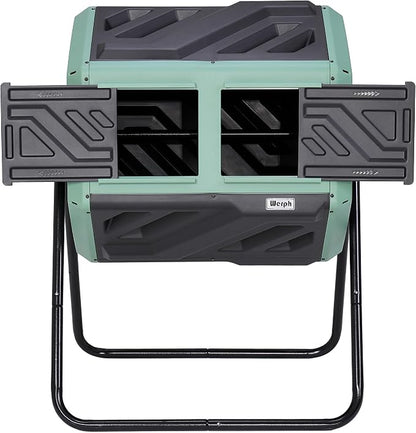 Werph 43 Gal Dual Chamber Compost Tumbler for Garden & Yard, Green & Black | Fast Assembly, 43 Gal Dual Chambers & Aeration System, 360° Rotating Tumbler, for Garden, Kitchen, & Yard (Gloves Included)