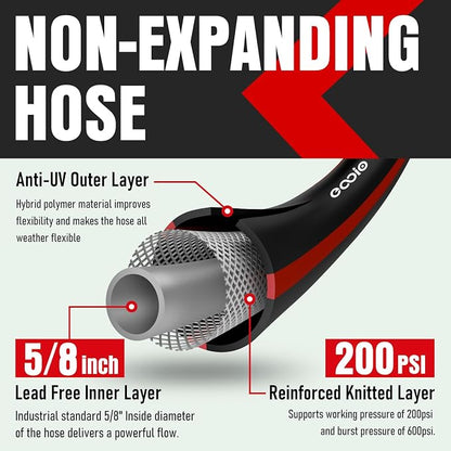 Heavy Duty Garden Hose 100ft, NON-EXPANDABLE Flexible Water Hose, Kink Resistant Lightweight Hybrid Hose, Leakproof Hose Male to Female Fittings