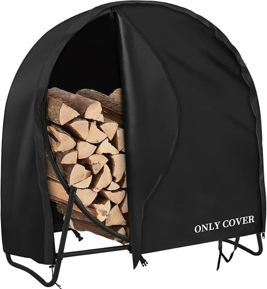 AKEfit 48 Inch Firewood Log Hoop Cover, Heavy Duty 600D Oxford Outdoor Waterproof Round Log Rack Cover with Zipper & 2 Windproof Buckle Straps & Drawstring