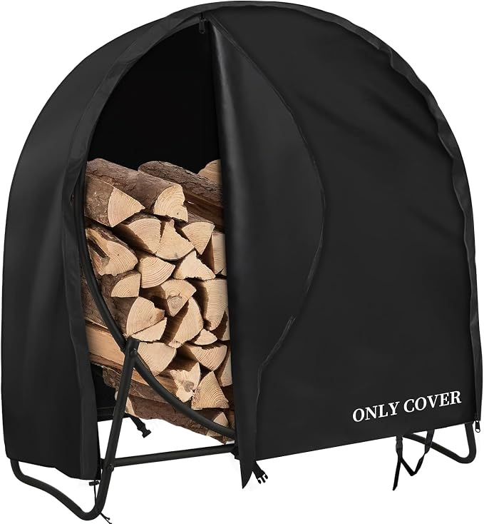 AKEfit 24 Inch Firewood Log Hoop Cover, Heavy Duty 600D Oxford Outdoor Waterproof Round Log Rack Cover with Zipper & 2 Windproof Buckle Straps & Drawstring
