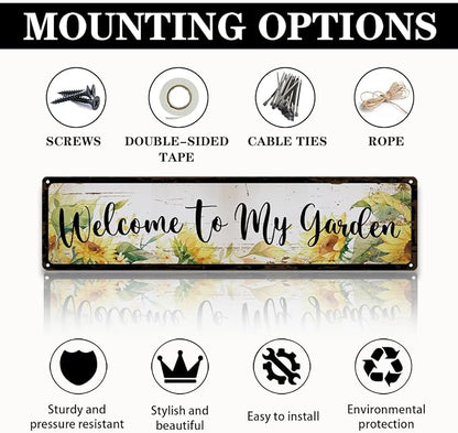 Rustic Garden Signs, Welcome to My Garden Sign, Sunflower Floral Vintage Farmhouse Outdoor Wall Art, for Porch Patio Fence Door, Ideal for Gardening Lovers, 15.7 x 3.9 Inches