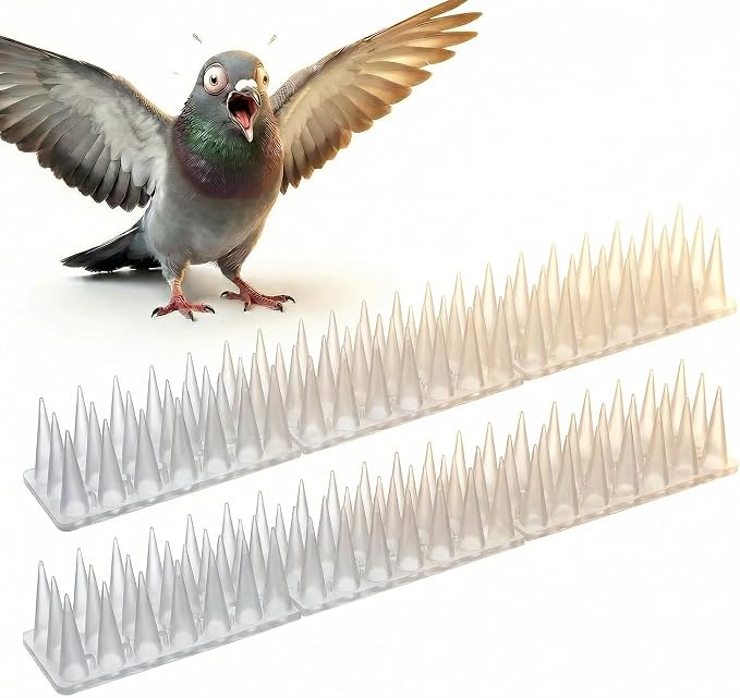 Bird & Animal Deterrent Spikes, 20 Packs Outdoor Plastic Spike Strips for Roof, Ledges, Fence, Walls & Railing, Humane Squirrel, Raccoon & Pigeon Barrier, 20 FT Coverage, White