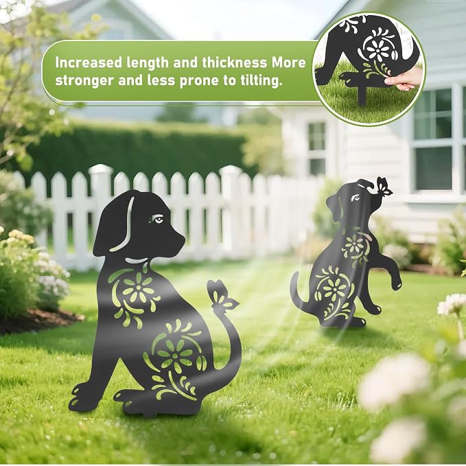Dog Metal Decorative Garden Stakes, Rust Proof Dog Metal Black Silhouette Decor Garden Stakes for Yard Patio Lawn Decorations, Dogs Outdoor Decor Gifts for Women/Men