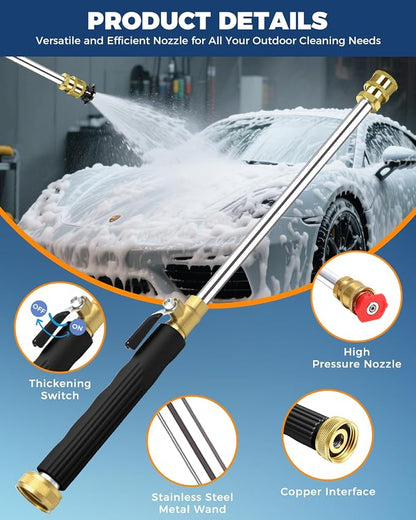 Jet Nozzle Power Washer for Garden Hose with 2 Different Nozzles and Quick Connectors, 2026 Upgrade 17 inch 2-In-1 High Pressure Wand for Patio Car Pet Garden Outdoor Cleaning (Black)
