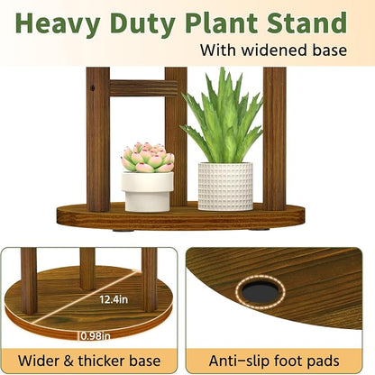 LASZOLA 3 Tiered Wood Plant Stand Indoor Corner with Grow Lights, Flower Holder Rack Tall for Multiple Plants, Rustic Planter Shelf Display for Patio Garden Balcony Living Room, Brown