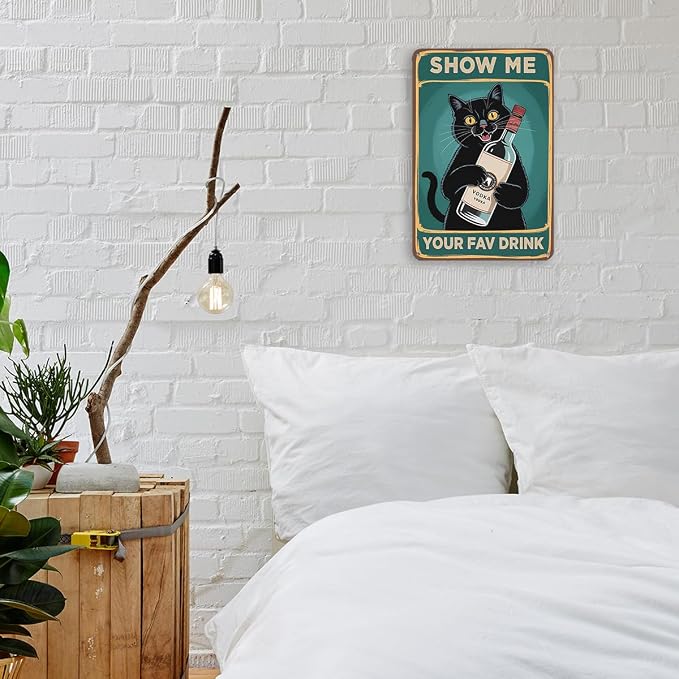 mmiishe Funny Black Cat Gifts for Women Metal Signs Vintage Wall Decor for Home Bar Basement Cafe Kitchen Garage Man Cave Decor Eclectic Home Decor 8x12 Inches Birthday Anniversary Decoration