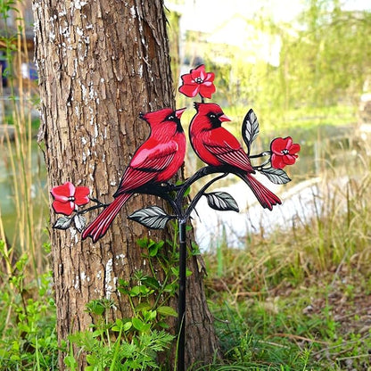 Red Cardinal Garden Stake - Metal Outdoor Decor for Patio & Yard(Red Cardinal-b)
