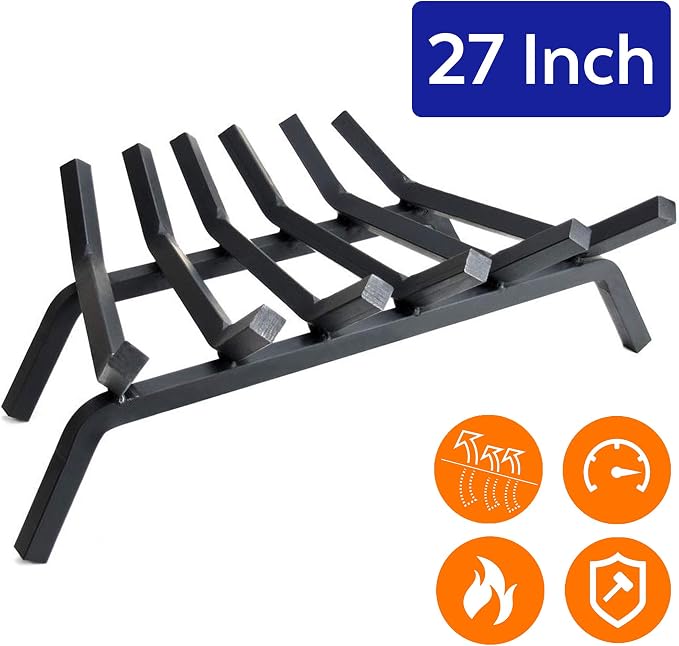 Fireplace Log Grate 30 inch 7 Bar Fire Grates Heavy Duty 3/4” Wide Solid Steel Indoor Chimney Hearth Outdoor Fire Place Kindling Tool Pit Wrought Iron Wood Stove Firewood Burning Rack Holder