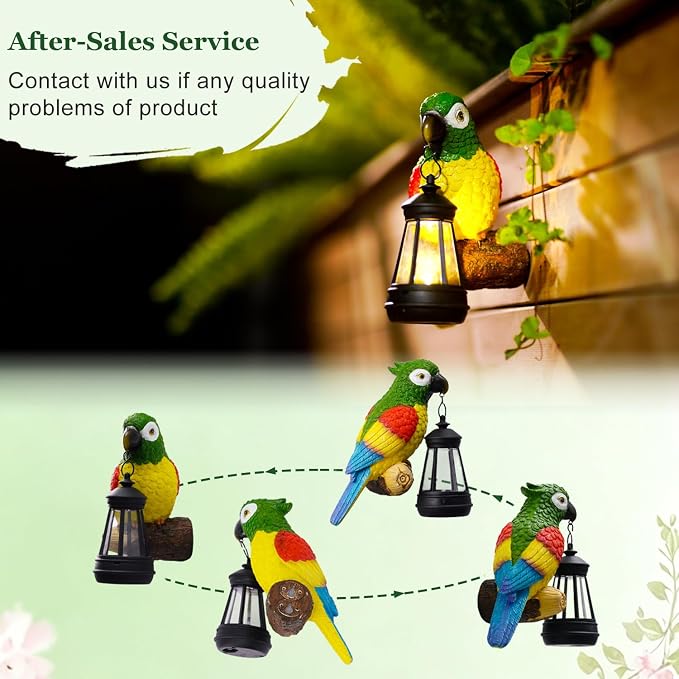 Colorful Parrot Garden Decor, Hanging Tree Ornament with Lantern Accent, Outdoor Yard Art for Patios and Lawns, Unique Gift for Garden Lovers