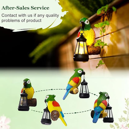 Colorful Parrot Garden Decor, Hanging Tree Ornament with Lantern Accent, Outdoor Yard Art for Patios and Lawns, Unique Gift for Garden Lovers