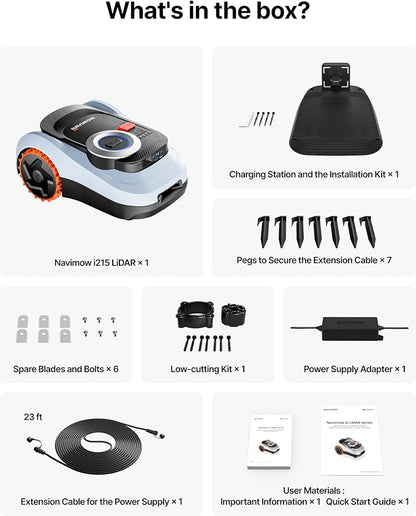 Segway Navimow i215 LiDAR Robot Lawn Mower Wire Free with Garage M, LiDAR & Vision Dual Fusion, Auto Mapping, Off-Road Wheels for 45% Slopes, Covers 0.37 Acre (Garage Shipped Separately)