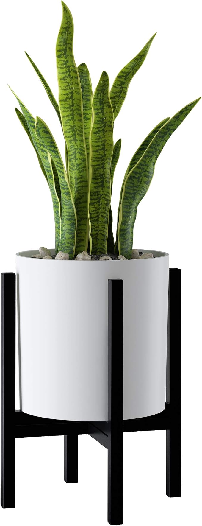 FaithLand 10 Inch Fiberstone Planter - Lightweight Modern Cylinder Plant Pot with Drainage Hole & Plug, Indoor Outdoor Use, Matte White