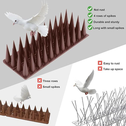 Bird Spikes, 18.7 Feet Bird Guard Spikes for Squirrel Cat Raccoon and Other Small Animals, Pigeon Spikes for Outdoor Fences and Roofs, Durable Plastic Bird Barrier Strips(20 Pack)
