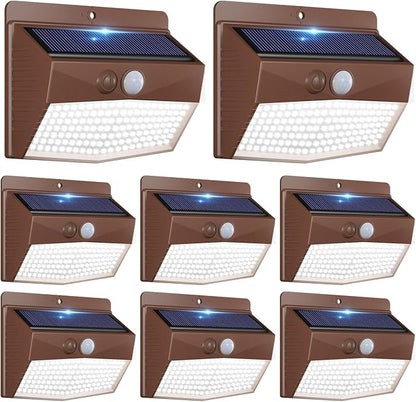 Peasur Solar Outdoor Lights, [8 Packs] Motion Sensor Security Lights with 3 Lighting Modes Wall Lights Waterproof Solar Powered Lights for Garden Yard, Brown
