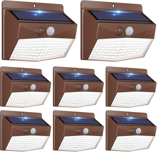 Peasur Solar Outdoor Lights, [8 Packs] Motion Sensor Security Lights with 3 Lighting Modes Wall Lights Waterproof Solar Powered Lights for Garden Yard, Brown