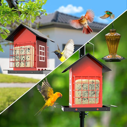 FlowaFoli Bird Feeders for Outdoors Hanging, Metal Bird Feeder with Double Suet Cage Cake, Large Capacity, Birdfeeders Sturdy & Weatherproof, Easy to Clean & Refill, Great for Attracting Wild Birds
