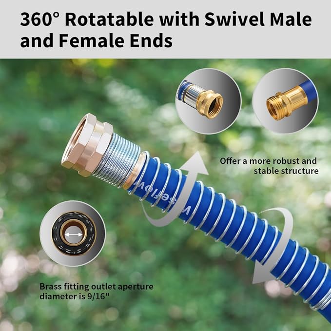 Wiseflow Garden Hose 50FT x 3/4", Heavy Duty Rubber Hose, Water Hose with Five Layered Braiding, Male Female Fittings, 1200PSI Burst, 300PSI Working for Yard, Car Wash, Pets (Blue)