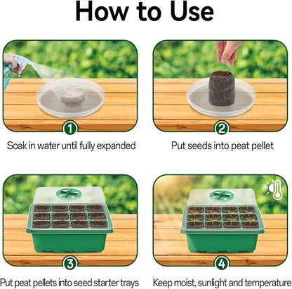 Halatool 8 Pack Seed Starter Tray with 100 PCS Peat Pellets, 96 Cells Green Seeding Starter Trays for Organic Seed Starter Soil Pods for Planting Vegetables Plants Flowers - Starting Seeds Kit