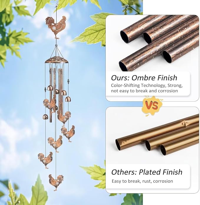 Chicken Wind Chimes for Outside,Gardening Gifts for Chicken Lover，Women，Men，Mom，Birthday Party Decorations,Memorial Gifts,Wind Chimes Outdoors，Indoors，Room，Home，Garden，Patio,Yard,Rooster Decor
