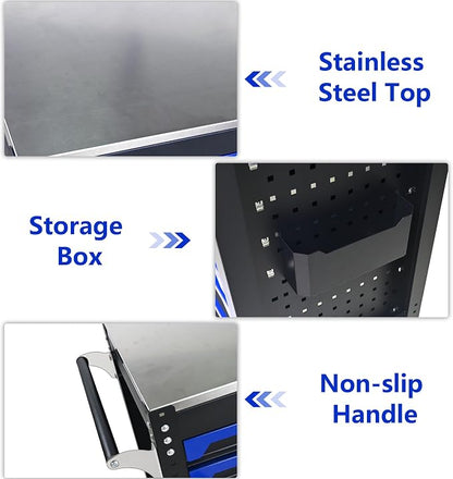 7-Drawer Rolling Tool Chest, Iron Top for Garage, Black&Blue | Heavy Duty Mobile Tool Cabinet with Drawers, Large Metal Tool Box Organizer for Repair Shop and Storage