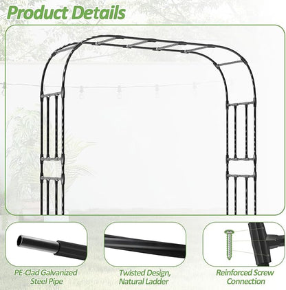 Thickened Metal Garden Arch-98.4(L)*94.5“(H),Garden Trellis for Climbing Plants Outdoor, Heavy Duty Rust-Proof Iron Arbor Archway for Backyard, Patio, Lawn and Wedding Decorations(20MM Pipe)
