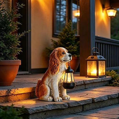 Afirst Dog Garden Statue - Outdoor Decor with Solar Lantern Valentine's Day Gift Lovely American Cocker Spaniel Figurine Patio Lawn Yard Art Ornaments Housewarming Gift