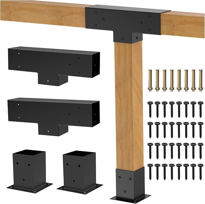 JEXALINE Pergola Kit for 4"x4" Lumber, Heavy Duty Pergola Brackets with 3-Way T-Shape Brackets, DIY Gazebo Kit for Outdoor Patio Backyard Garden, Fits Actual 3.6" x 3.6" Wood