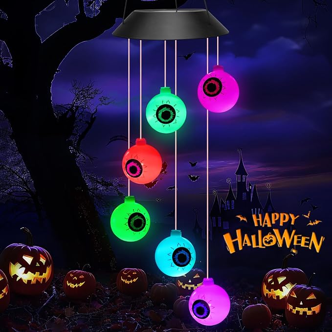 Winzwon Halloween Decorations Outside Solar Outdoor Lights Waterproof Eyeballs Wind Chimes for Party Yard Porch Patio Home Window Indoors Hanging Mobile Decor | Waterproof Eyeballs Decor Wind Chimes for Party Yard Porch Patio Home Window Indoors Hangin...