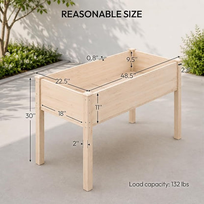 VINGLI 48.5"x22.5"x30" Elevated Raised Garden Bed with Bed Liner, Heavy Duty Wood Planter with Legs for Vegetables Fruits Potato Flower, Outdoor Sturdy Long Lasting Planter Box (Nature - no Wheel)
