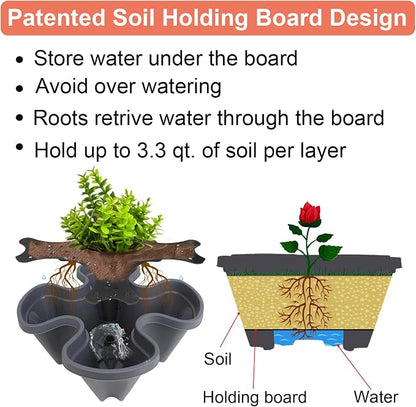 GameXcel Vertical Planter, 7 Tier Stackable Strawberry Planter with Garden Tool Set, Movable Indoor/Outdoor Garden Herb Pot for Growing Vegetables and Succulents, Dark Gray