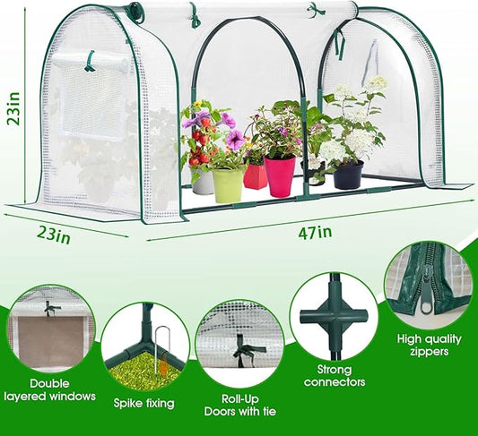 Mini Greenhouse for Outdoor,Portable Small Tunnel Greenhouses for Outdoors with Roll up Zipper Door for Protecting Plant (PE, 47" x23" x 23")