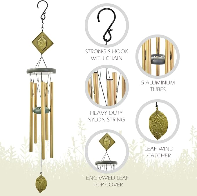 Wind Chimes for Outside,32" Memorial Wind Chimes Create a Zen Atmosphere for Outdoor,Garden Patio Yard Decor Christmas Ornaments Lucky Gift for Women/Mother/Mom/Father/Unisex(Bronze)