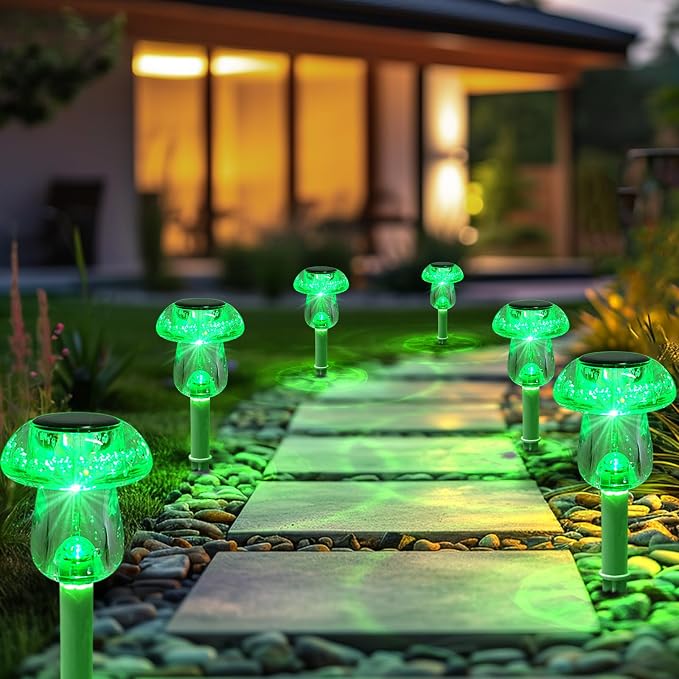 Benany Solar Lights Outdoor, St Patricks Day 16 Pack Mushroom Landscape Lights Waterproof, Solar Powered LED Lighting for Garden Yard Path Pathway Lawn Walkway Driveway Backyard Decor (Green)