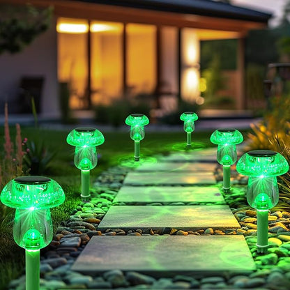 Benany Solar Lights Outdoor, St Patricks Day 16 Pack Mushroom Landscape Lights Waterproof, Solar Powered LED Lighting for Garden Yard Path Pathway Lawn Walkway Driveway Backyard Decor (Green)
